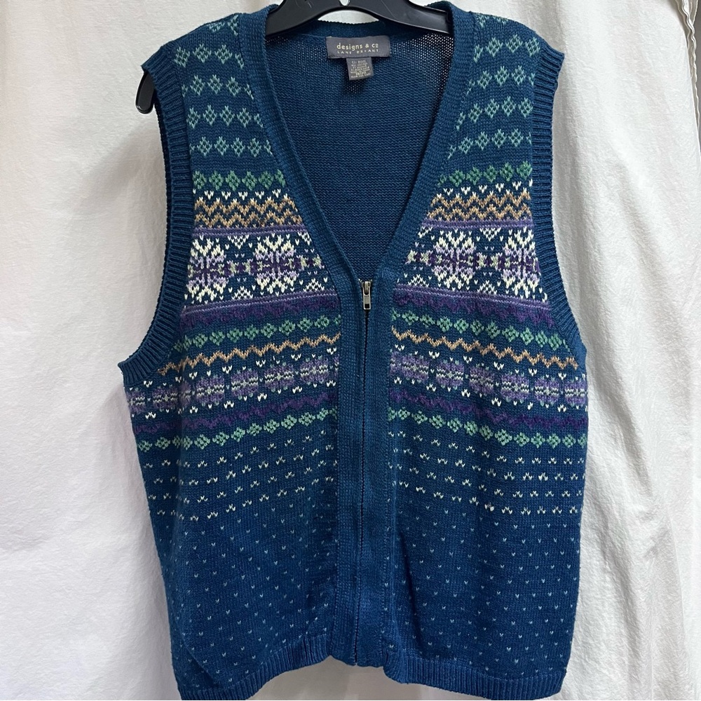 Deisigns & Co Lane Bryant Womens Mohair Blend Vest Sz 18/20 Fair Isle Zip